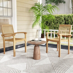 Costway Outdoor Patio Chair Teak Wood Armchair With Slatted Seat Wooden Dining Chair - thumbnail 3