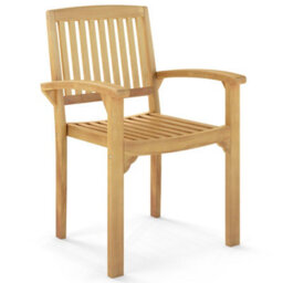 Costway Outdoor Patio Chair Teak Wood Armchair With Slatted Seat Wooden Dining Chair - thumbnail 1