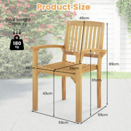 Costway Outdoor Patio Chair Teak Wood Armchair With Slatted Seat Wooden Dining Chair - thumbnail 2