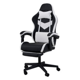 Thehotsale Ergonomic Gaming Chair With Footrest And Usb Massage Lumbar Support, White And Black