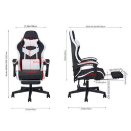 Thehotsale Ergonomic Gaming Chair With Footrest And Usb Massage Lumbar Support, White And Black - thumbnail 6