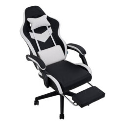Thehotsale Ergonomic Gaming Chair With Footrest And Usb Massage Lumbar Support, White And Black - thumbnail 3