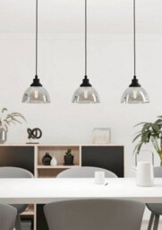 Eglo Beleser Smoke And Black Glass And Metal 3 Light Ceiling Pendant, (L) 90.5Cm
