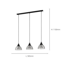 Eglo Beleser Smoke And Black Glass And Metal 3 Light Ceiling Pendant, (L) 90.5Cm - thumbnail 5