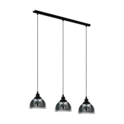 Eglo Beleser Smoke And Black Glass And Metal 3 Light Ceiling Pendant, (L) 90.5Cm - thumbnail 2