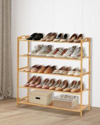 Mantraraj 4 Tier Bamboo Shoe Rack Storage Shelf Footwear Rack Wooden Storage Shelves Plants Shoe Storage Organizer Entryway Shelf - thumbnail 4