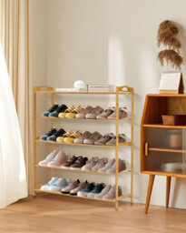 Mantraraj 4 Tier Bamboo Shoe Rack Storage Shelf Footwear Rack Wooden Storage Shelves Plants Shoe Storage Organizer Entryway Shelf - thumbnail 3