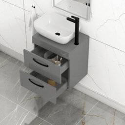 Royal Bathrooms 500mm Wall Hung Vanity Unit 2 Drawer Indigo Grey Gloss & Elva Countertop Basin With Matt Black Handle - thumbnail 3