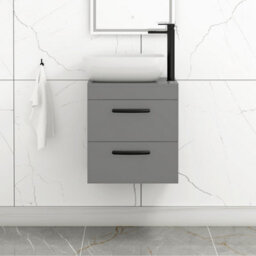 Royal Bathrooms 500mm Wall Hung Vanity Unit 2 Drawer Indigo Grey Gloss & Elva Countertop Basin With Matt Black Handle - thumbnail 1