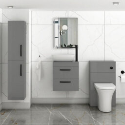 Royal Bathrooms 500mm Wall Hung Vanity Unit 2 Drawer Indigo Grey Gloss & Elva Countertop Basin With Matt Black Handle - thumbnail 2