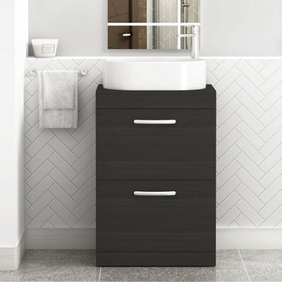 Royal Bathrooms Turin 600mm Freestanding Bathroom Vanity Unit With Sink 2 Drawer Hale Black & Peak Countertop Basin - image 1