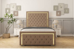 "Sloomy Sofia Gold Mink Plush Bed Frame With Mattress With 50"" Upholstered Headboard 5' King" - thumbnail 1