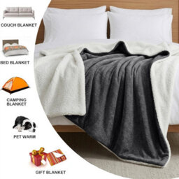 Moonlight Bedding Sherpa Fleece Throw Blanket Black Double Soft Thick & Fluffy Reversible Throw For Sofa, Bed & Travel Blanket - thumbnail 4