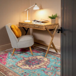 Loomed Bold Teal Blue Pink Persian Style Washable Non Slip Rug 120X170Cm - thumbnail 3