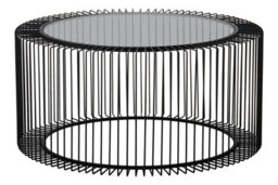 Orsina Coffee Table, Metal Frame & Glass Top Black Coffee Table, Minimalist Metal Coffee Table, Dark Coffee Table - thumbnail 1