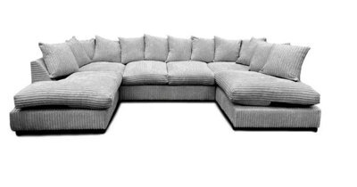 Sofaselectionuk Ltd Jumbo Cord U Shaped Scatter Back Sofa Grey Comfortable 6&7 Seater With Removable Cushion Covers & Memory Foam Seats
