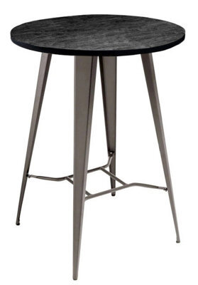 Lamboro Tolix Round Bar Table With Grey Dark-Wood Top & Steel Legs - 104Cm Height - image 1