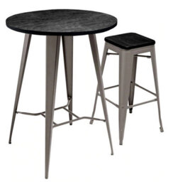 Lamboro Tolix Round Bar Table With Grey Dark-Wood Top & Steel Legs - 104Cm Height - thumbnail 2