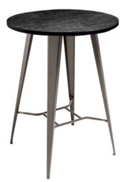 Lamboro Tolix Round Bar Table With Grey Dark-Wood Top & Steel Legs - 104Cm Height