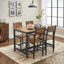 Songmics Dining Chair Set Of 2, Steel Frame, Industrial Dining Room, Living Room, Kitchen, Rustic Brown And Black - thumbnail 4