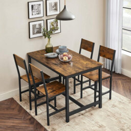 Songmics Dining Chair Set Of 2, Steel Frame, Industrial Dining Room, Living Room, Kitchen, Rustic Brown And Black - thumbnail 3