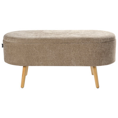 Wyld and Coco Cozynest Storage Bench In Light Brown Chenille With Pine Wood Legs - Oval Bed Bench 37 X 100 X 44 Cm - image 1