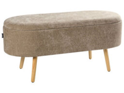 Wyld and Coco Cozynest Storage Bench In Light Brown Chenille With Pine Wood Legs - Oval Bed Bench 37 X 100 X 44 Cm - thumbnail 3