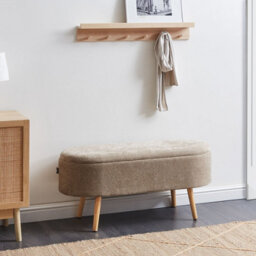 Wyld and Coco Cozynest Storage Bench In Light Brown Chenille With Pine Wood Legs - Oval Bed Bench 37 X 100 X 44 Cm - thumbnail 2
