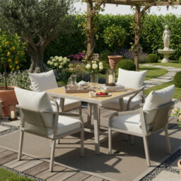 Btm 4 Seater Garden Set, Rope Sofa & Armchairs, Storage Coffee Table, Weatherproof, Beige - thumbnail 4