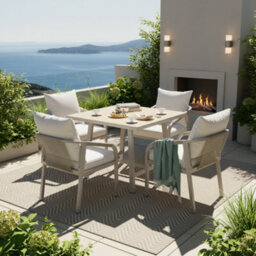 Btm 4 Seater Garden Set, Rope Sofa & Armchairs, Storage Coffee Table, Weatherproof, Beige - thumbnail 5