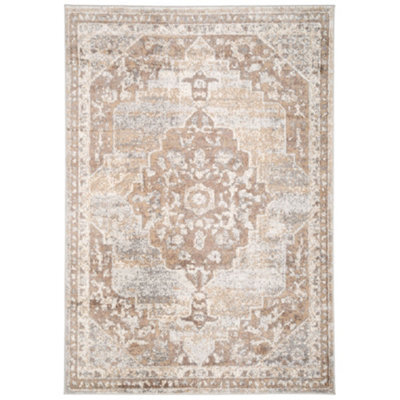 Loomed Neutral Beige Traditional Medallion Area Rug 120X170Cm - image 1