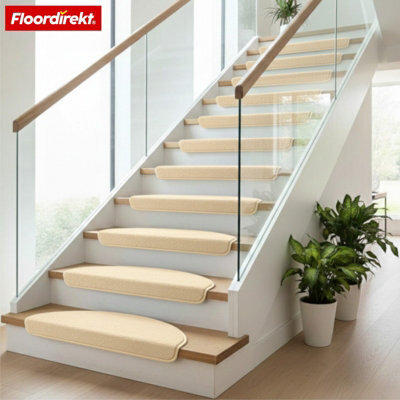 Floordirekt Vienna Self Adhesive Soft High Pile Stair Tread Mat For Indoor Stairs Semicircular Cream 23.5 X 65 Cm - image 1