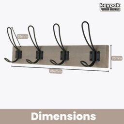 Keypak Wall Mounted Coat Rack, Rustic & Industrial Decor - 4 Double-Wire Coat Hooks On 45Cm Wooden Board (Light Grey Ash) - thumbnail 3