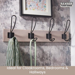 Keypak Wall Mounted Coat Rack, Rustic & Industrial Decor - 4 Double-Wire Coat Hooks On 45Cm Wooden Board (Light Grey Ash) - thumbnail 5
