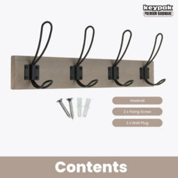 Keypak Wall Mounted Coat Rack, Rustic & Industrial Decor - 4 Double-Wire Coat Hooks On 45Cm Wooden Board (Light Grey Ash) - thumbnail 4