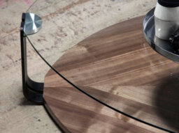 Angel Cerda Stylish Triangular Coffee Table With Glass Top And Walnut Base - thumbnail 4