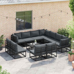 Berkfield Garden Sofa Set With Cushion 11 Pcs Black Aluminium - thumbnail 3