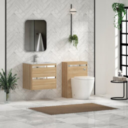 Royal Bathrooms Orion 600mm Natural Oak 2 Drawer Wall Hung Bathroom Vanity Unit With Carrara White Basin & Chrome Accent Trim - thumbnail 3