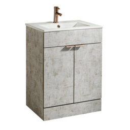 Homestylestore 600mm Concrete Grey Floorstanding Bathroom Vanity Unit And Aged Bronze Finger Pull Handle