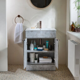 Homestylestore 600mm Concrete Grey Floorstanding Bathroom Vanity Unit And Aged Bronze Finger Pull Handle - thumbnail 2