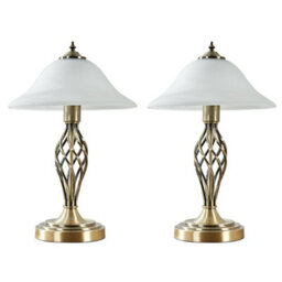 Valuelights Pair Of Traditional Style Antique Brass Barley Twist Table Lamps With Frosted Shades - thumbnail 1