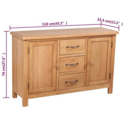 Vidaxl Sideboard With 3 Drawers 110X33.5X70 Cm Solid Oak Wood - thumbnail 7