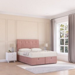 Sloomy Highbury End Lift Ottoman Bed 3Ft With Sprung Memory Mattress - Pink Plush & Headboard- Single - thumbnail 2
