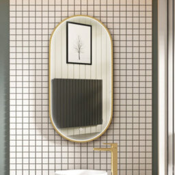 Royal Bathrooms Luxor 900 X 450mm Brushed Brass Framed Capsule Mirror Within Frame Led, Touch Sensor & Demister Pad
