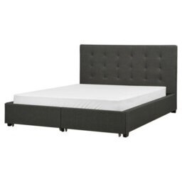 Beliani Bed With Storage Drawers Fabric La Rochelle 160 X 200 Cm (Eu King Size) Dark Grey - thumbnail 5