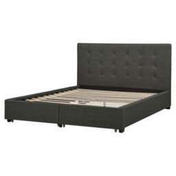 Beliani Bed With Storage Drawers Fabric La Rochelle 160 X 200 Cm (Eu King Size) Dark Grey - thumbnail 6