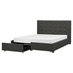 Beliani Bed With Storage Drawers Fabric La Rochelle 160 X 200 Cm (Eu King Size) Dark Grey - thumbnail 1