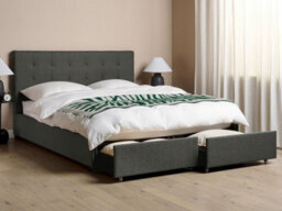 Beliani Bed With Storage Drawers Fabric La Rochelle 160 X 200 Cm (Eu King Size) Dark Grey - thumbnail 2