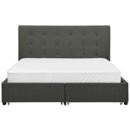 Beliani Bed With Storage Drawers Fabric La Rochelle 160 X 200 Cm (Eu King Size) Dark Grey - thumbnail 7