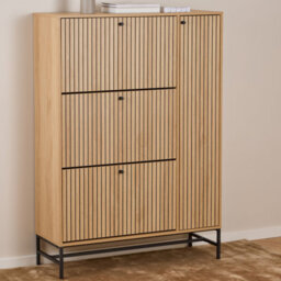 Furniture To Go Albany Shoe Cabinet 3 Flip Down Doors 1 Pull Open Door In Oak/black Legs - thumbnail 5